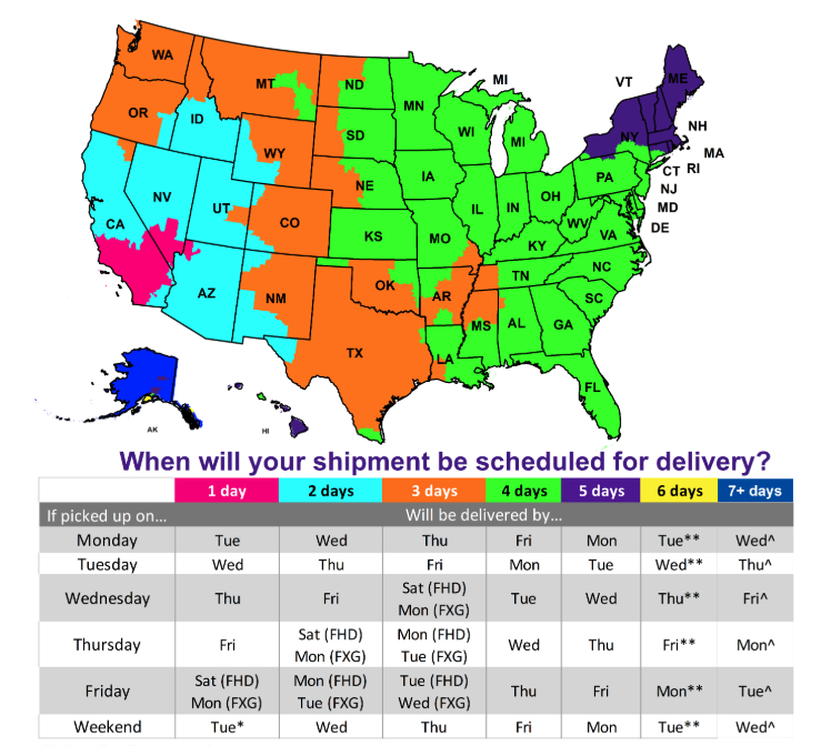 fedex shipping zones chart from california